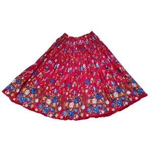 RHYTHM BLUE 100% Cotton Floral Crinkle Pleated Maxi Skirt, Medium, Red, Boho